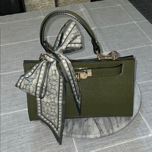Olive Green with paisley design handbag tie or hair tie